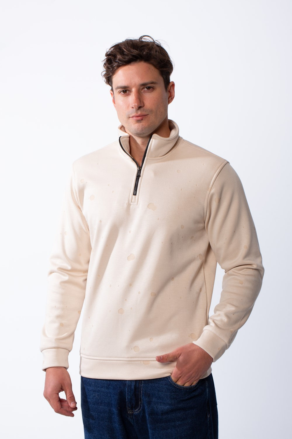 Men's Long Sleeves Half Zip With Paint Splatter Print High Collar Practical Slim Fit Perfect For Daily Wear Sweatshirt