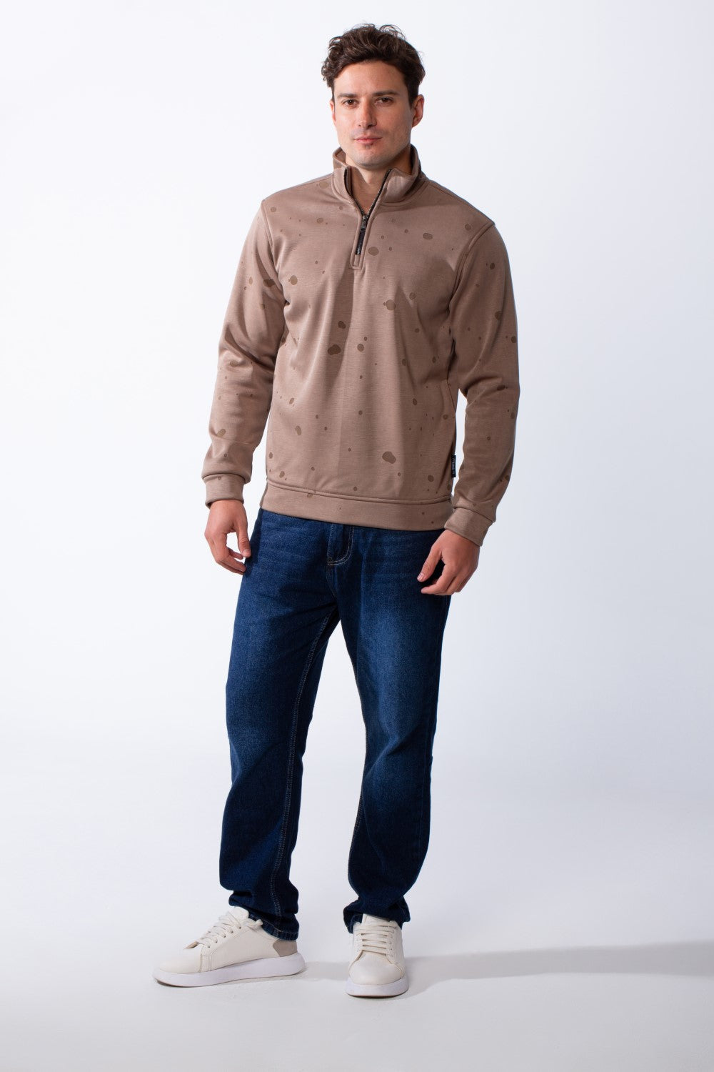 Men's Long Sleeves Half Zip With Paint Splatter Print High Collar Practical Slim Fit Perfect For Daily Wear Sweatshirt