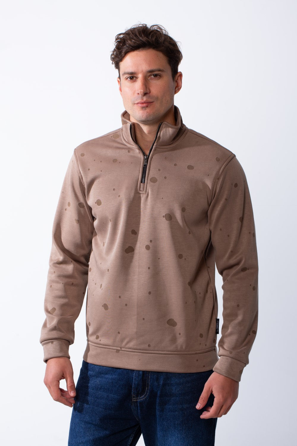 Men's Long Sleeves Half Zip With Paint Splatter Print High Collar Practical Slim Fit Perfect For Daily Wear Sweatshirt