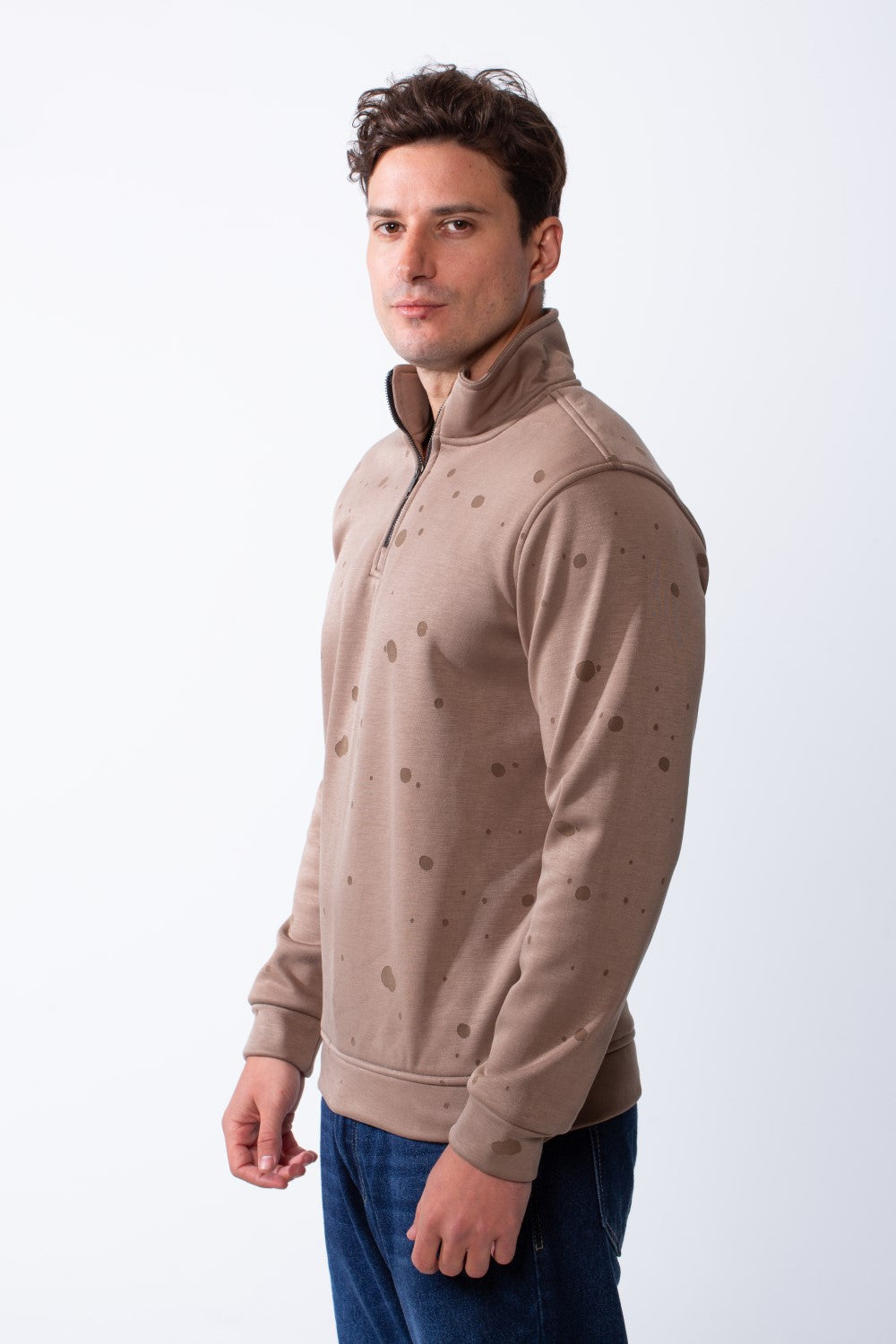 Men's Long Sleeves Half Zip With Paint Splatter Print High Collar Practical Slim Fit Perfect For Daily Wear Sweatshirt