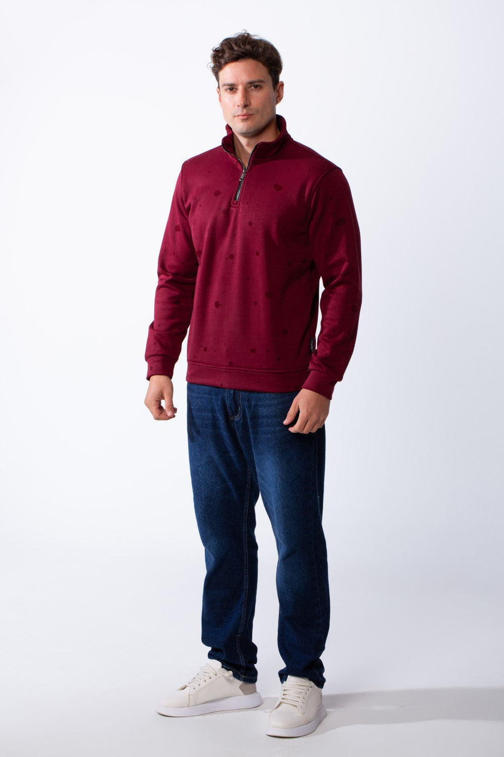 Men's Long Sleeves Half Zip With Paint Splatter Print High Collar Practical Slim Fit Perfect For Daily Wear Sweatshirt