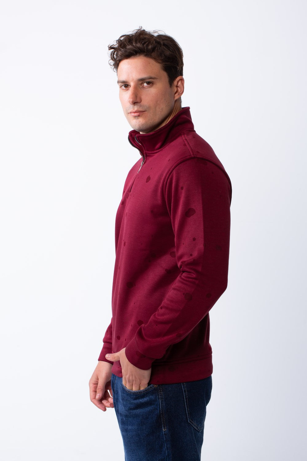 Men's Long Sleeves Half Zip With Paint Splatter Print High Collar Practical Slim Fit Perfect For Daily Wear Sweatshirt