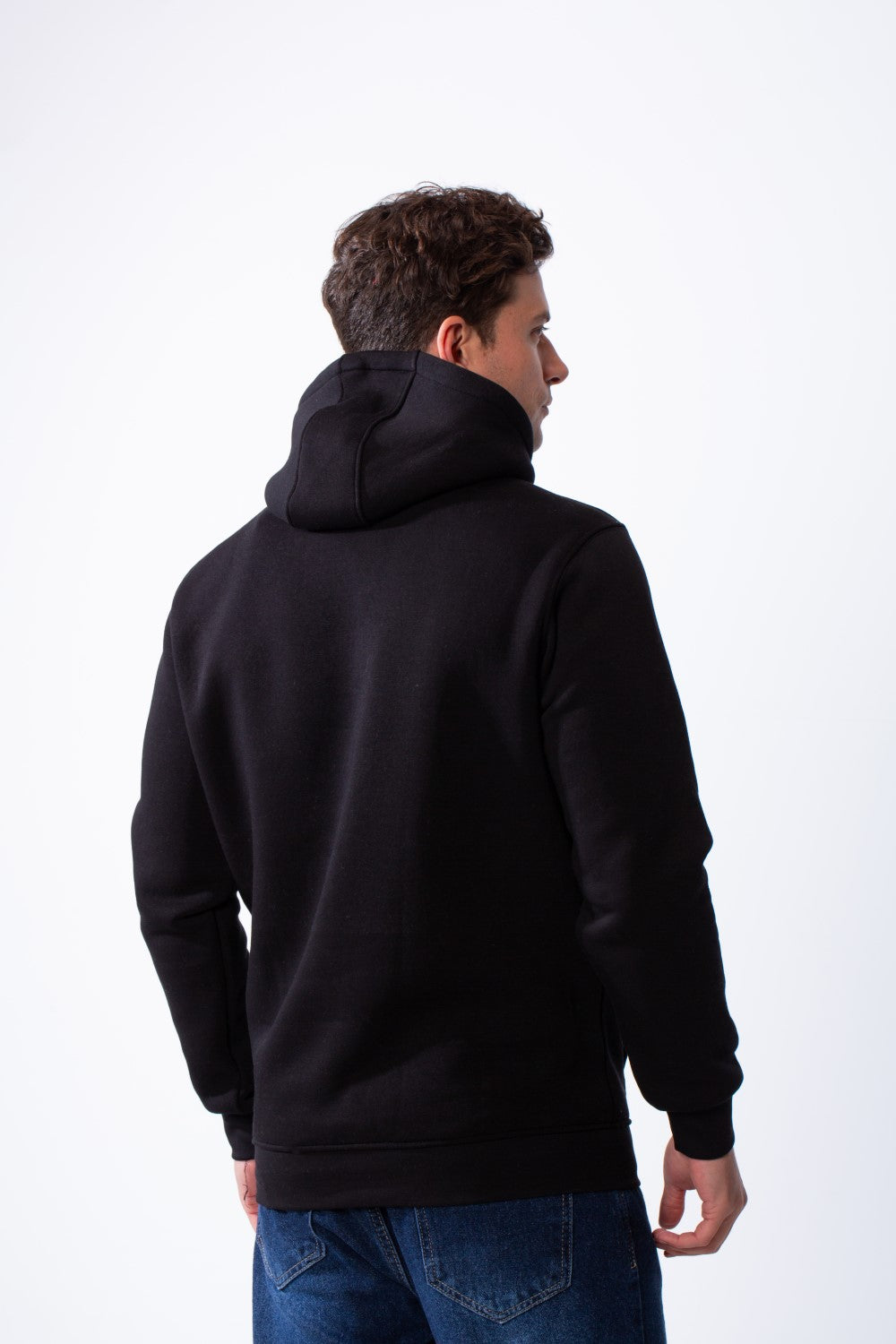 Men's Long Sleeves Metallic Front Bold Text Kangaroo Pockets Knit Melton Fabric Slim Fit Hood Sweatshirt