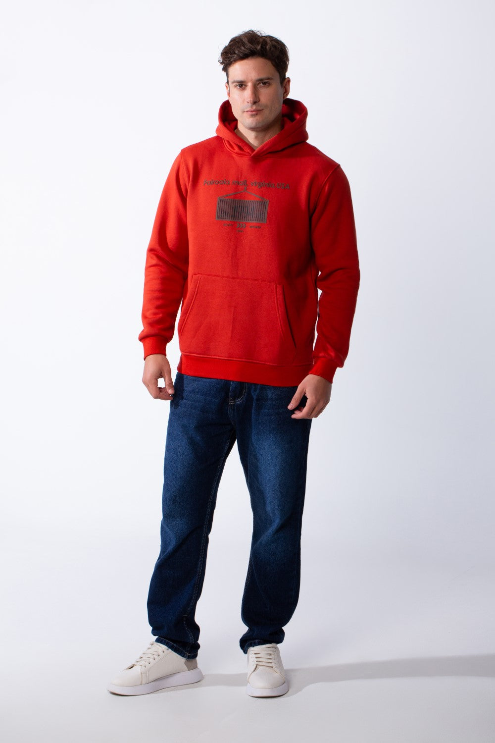 Men's Long Sleeves Kangaroo Pockets Detailed With Graphic Print And Text Everyday Style Melton slim Fit Sweatshirt