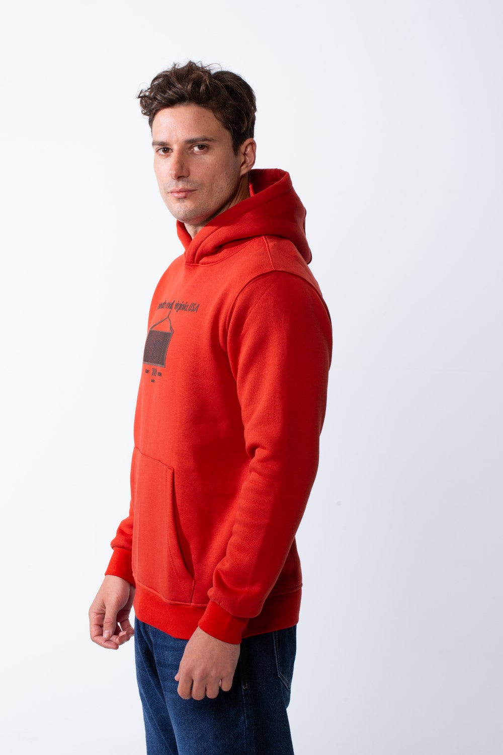 Men's Long Sleeves Kangaroo Pockets Detailed With Graphic Print And Text Everyday Style Melton slim Fit Sweatshirt