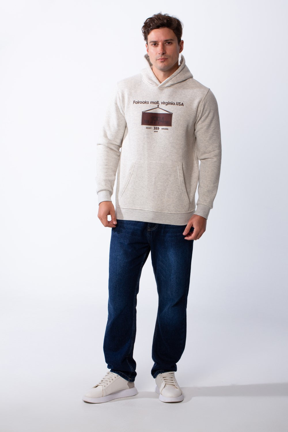 Men's Long Sleeves Kangaroo Pockets Detailed With Graphic Print And Text Everyday Style Melton slim Fit Sweatshirt