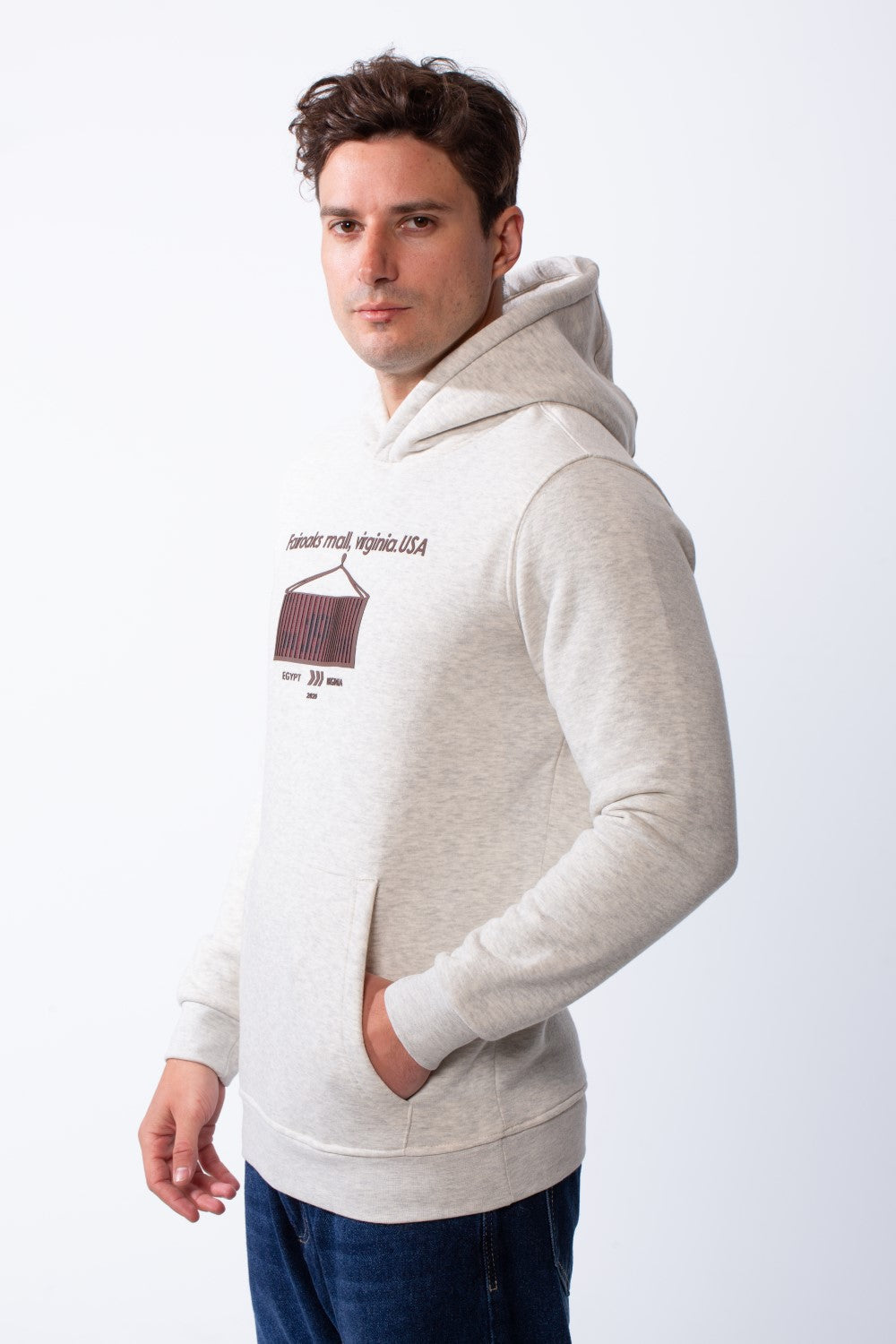 Men's Long Sleeves Kangaroo Pockets Detailed With Graphic Print And Text Everyday Style Melton slim Fit Sweatshirt