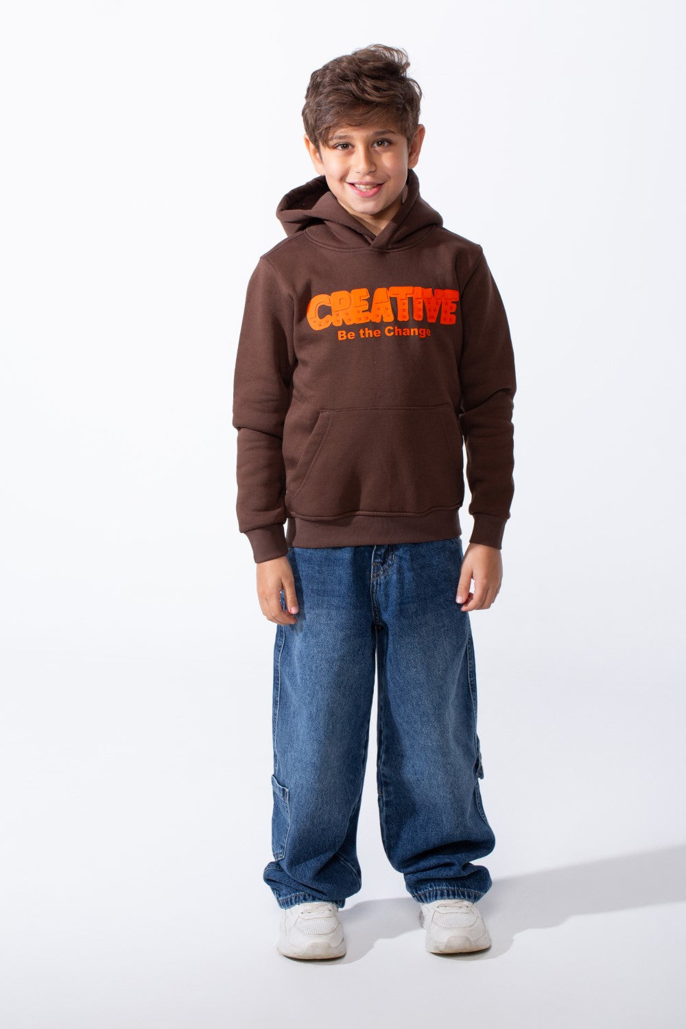 Boy's Slim Fit Melton Creative Print Hooded Sweatshirt