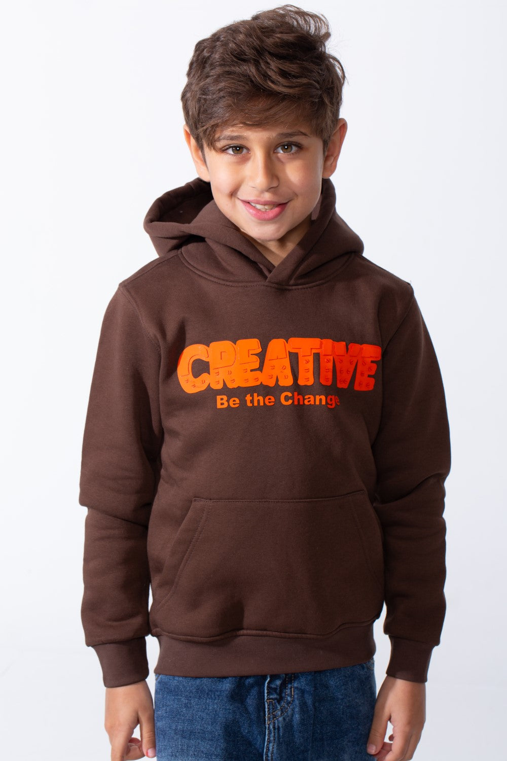 Boy's Slim Fit Melton Creative Print Hooded Sweatshirt