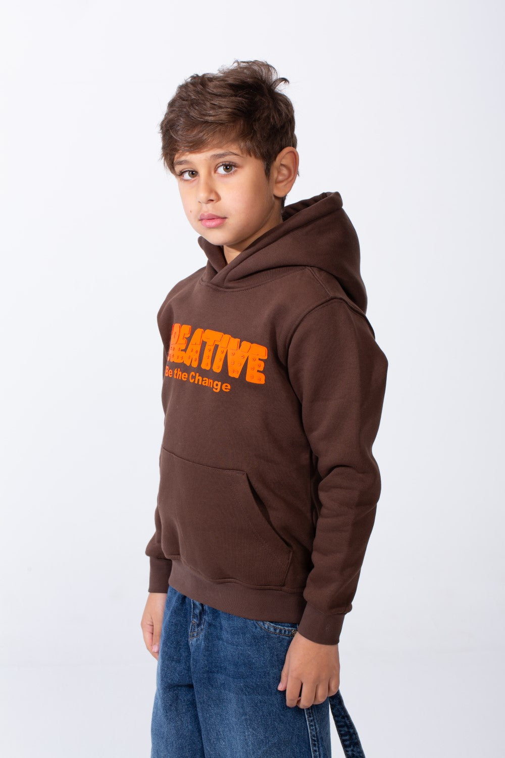 Boy's Slim Fit Melton Creative Print Hooded Sweatshirt