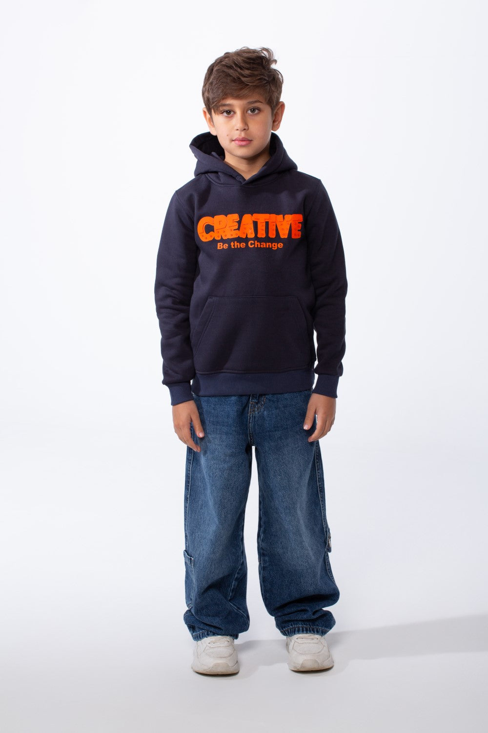 Boy's Slim Fit Melton Creative Print Hooded Sweatshirt