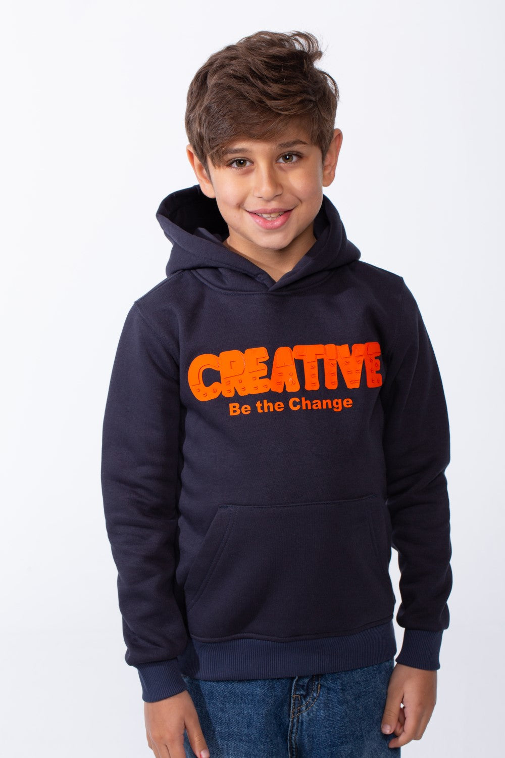 Boy's Slim Fit Melton Creative Print Hooded Sweatshirt
