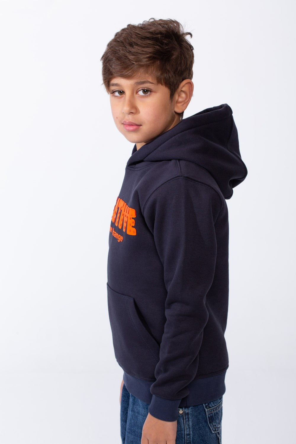Boy's Slim Fit Melton Creative Print Hooded Sweatshirt