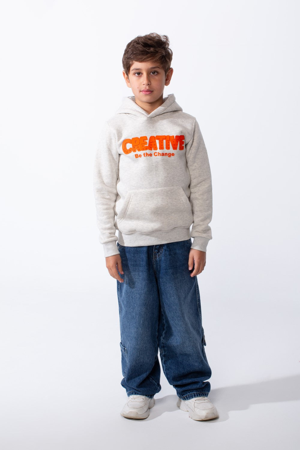 Boy's Slim Fit Melton Creative Print Hooded Sweatshirt