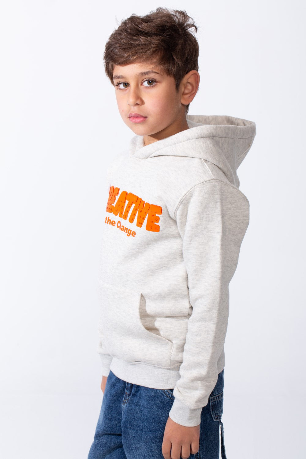 Boy's Slim Fit Melton Creative Print Hooded Sweatshirt