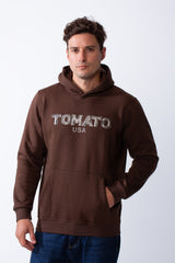 Men's Kangaroo Pockets Practical Hood Design Long Sleeve Bold Text Print Knit Melton Fabric Slim Fit Sweatshirt