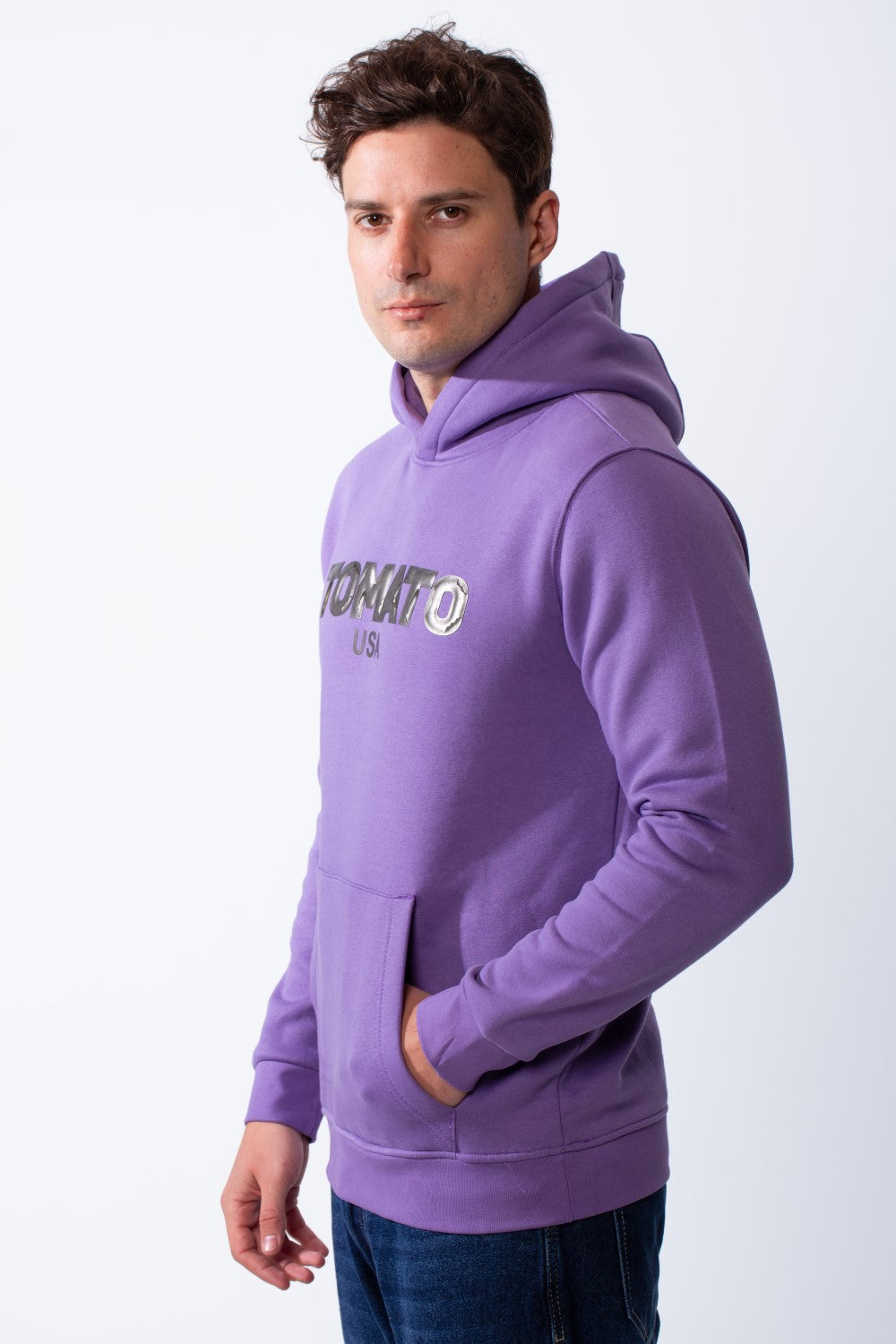 Men's Kangaroo Pockets Practical Hood Design Long Sleeve Bold Text Print Knit Melton Fabric Slim Fit Sweatshirt