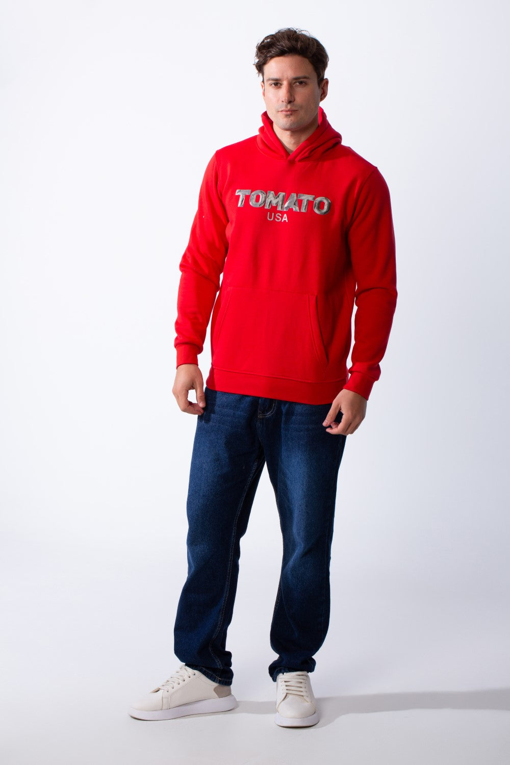 Men's Kangaroo Pockets Practical Hood Design Long Sleeve Bold Text Print Knit Melton Fabric Slim Fit Sweatshirt