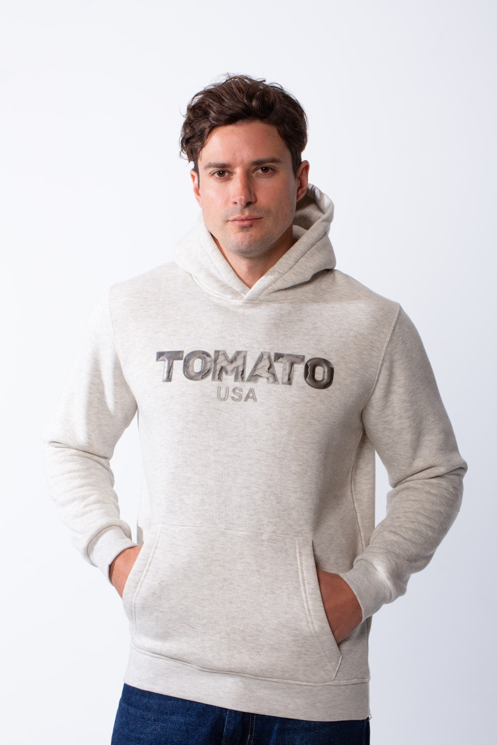 Men's Kangaroo Pockets Practical Hood Design Long Sleeve Bold Text Print Knit Melton Fabric Slim Fit Sweatshirt