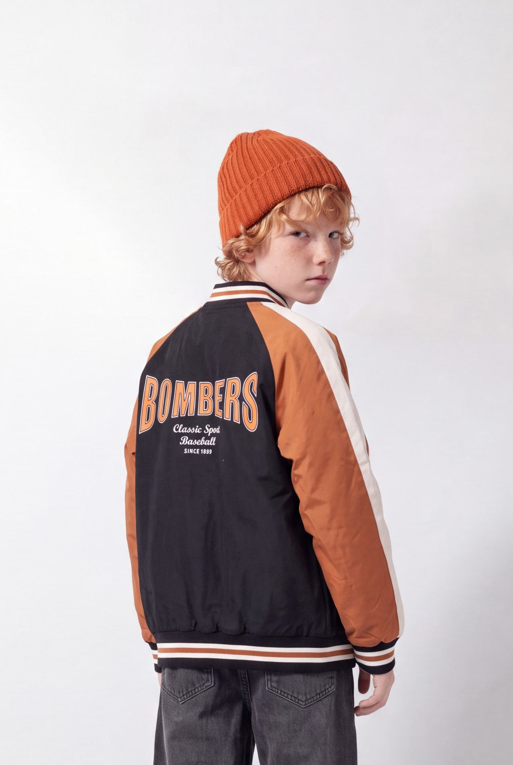 Boy's Tomato Store Melton Baseball Jacket Contrast Color Block Design Embroidered Patch Details