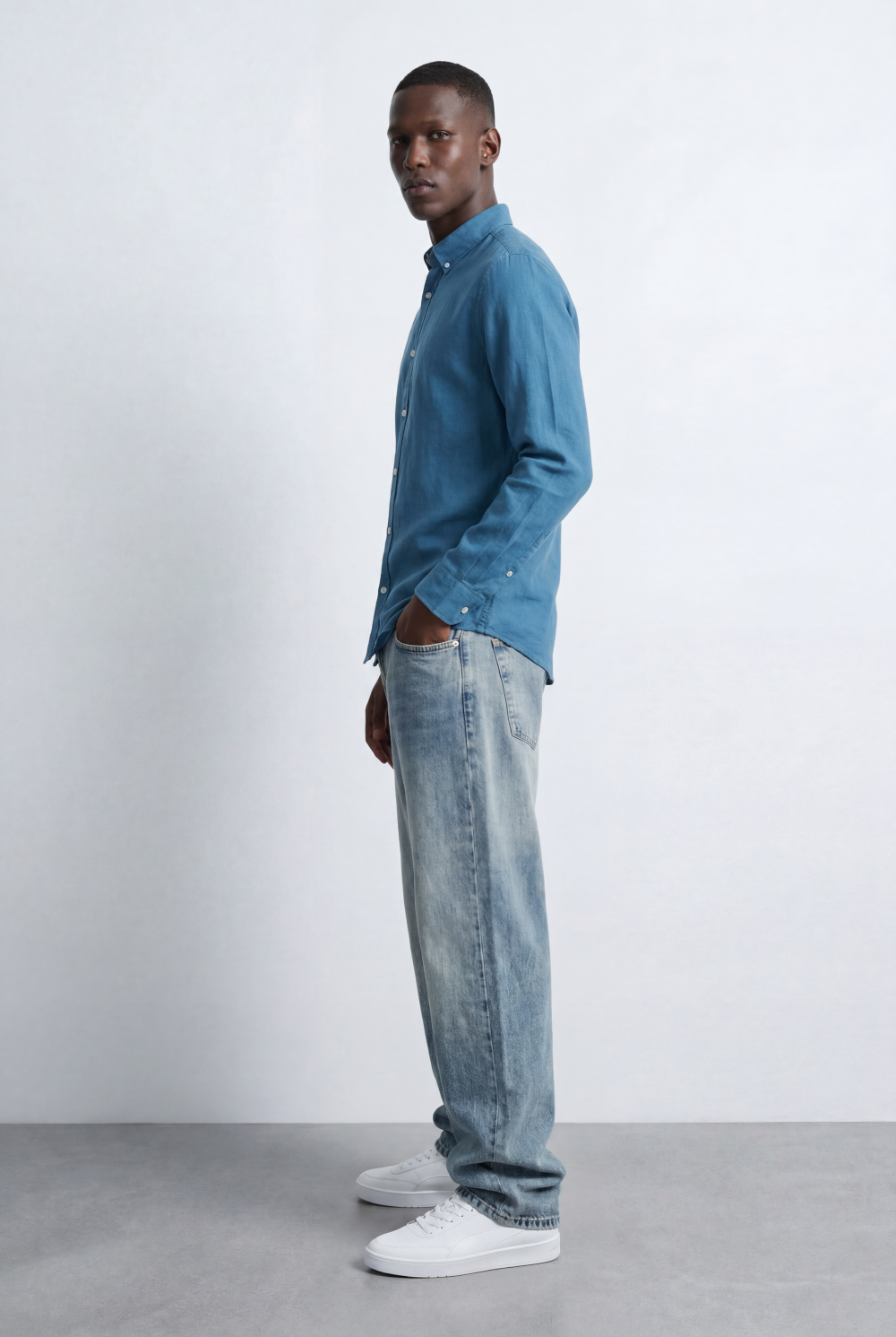 Men’s Tomato Store Linen Shirt Clean Button Down Collar Detail Tailored Slim Fit