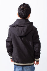 Boy’s Puffer Contrast Striped Rib Collar Waterproof Hood Jacket