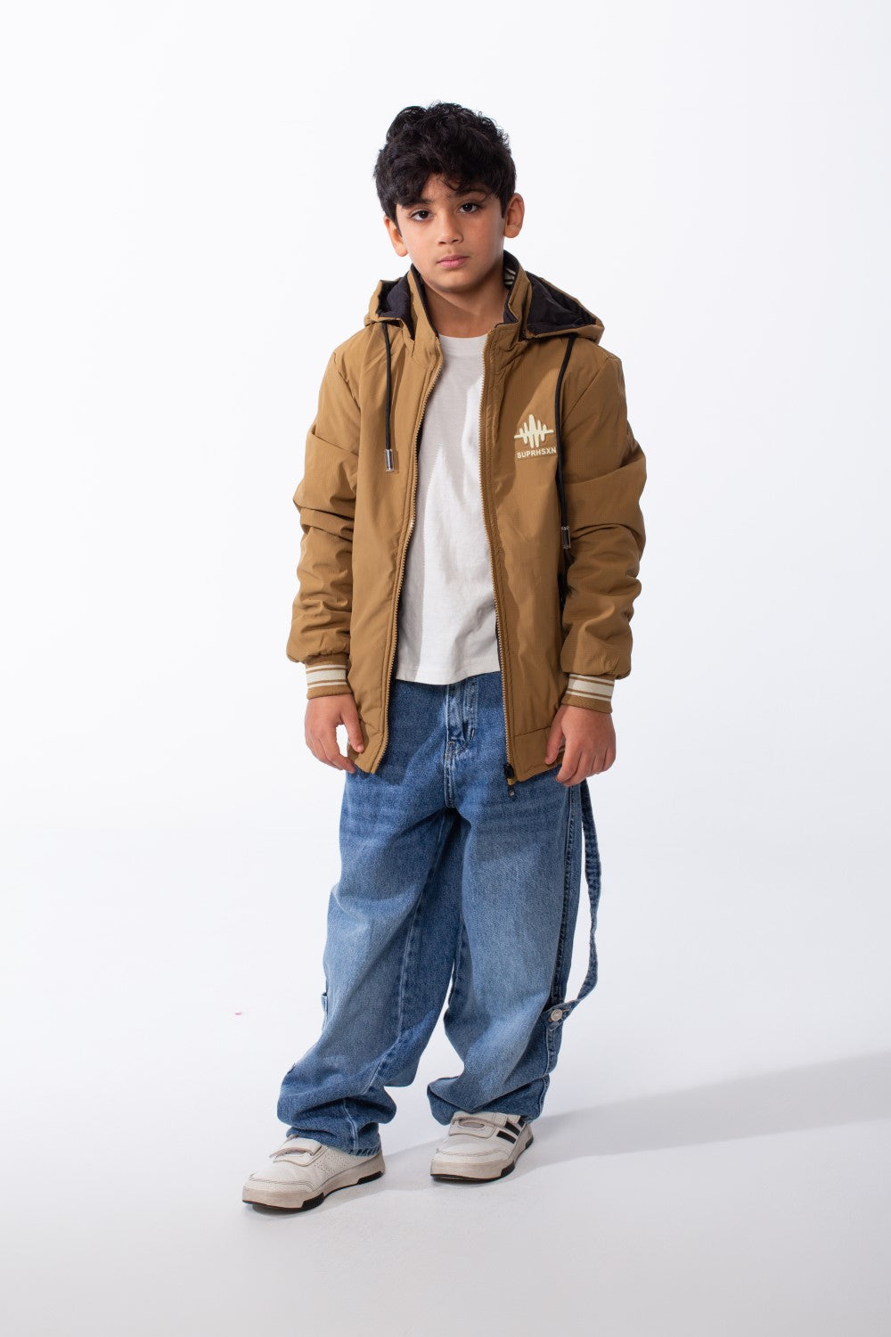 Boy’s Puffer Contrast Striped Rib Collar Waterproof Hood Jacket