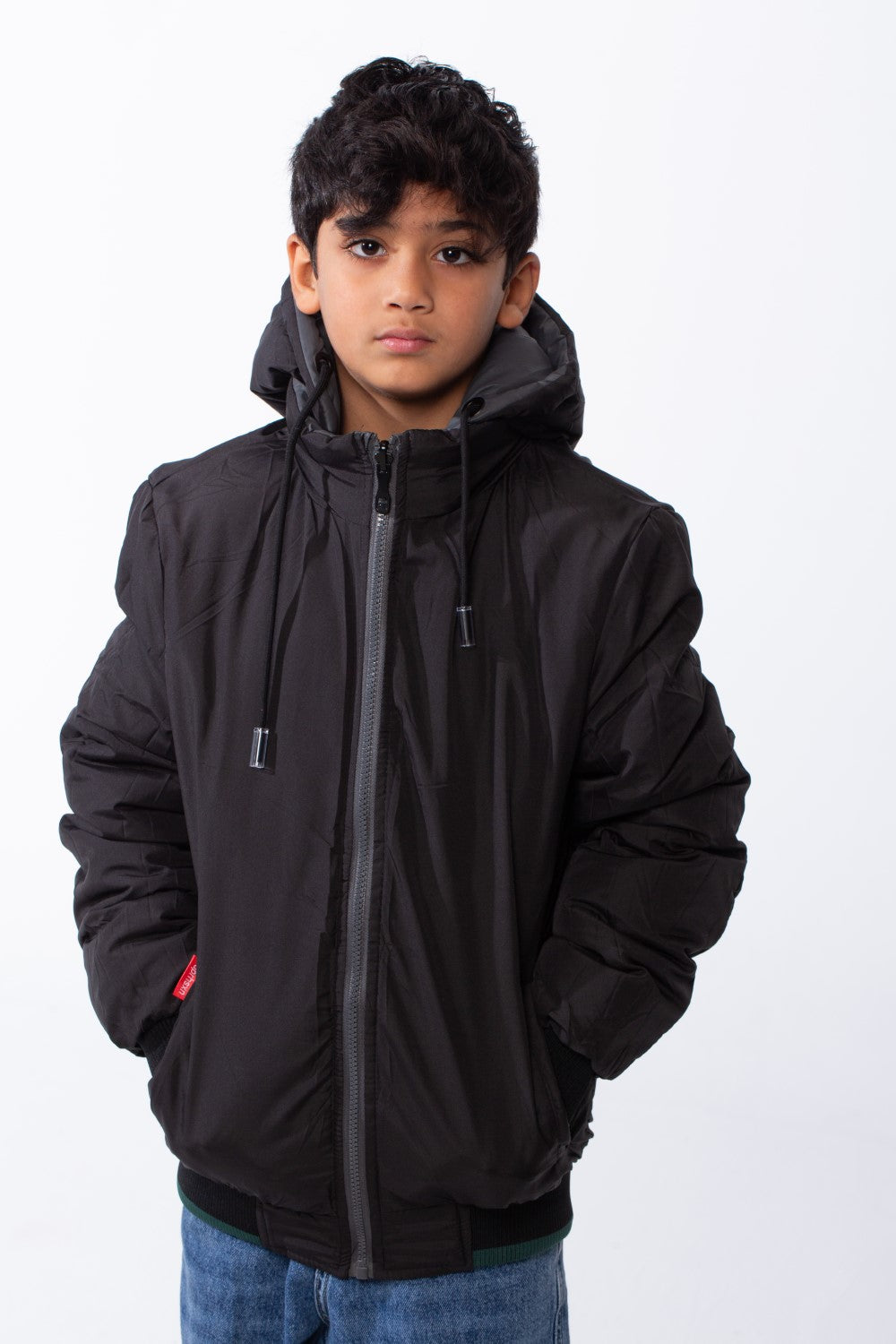 Boy’s Waterproof Double Face Full Zip Closure Comfortable Casual Contrast Stripe Ribbed Cuff Jacket