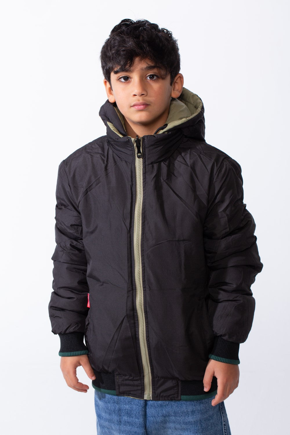Boy’s Waterproof Double Face Full Zip Closure Comfortable Casual Contrast Stripe Ribbed Cuff Jacket