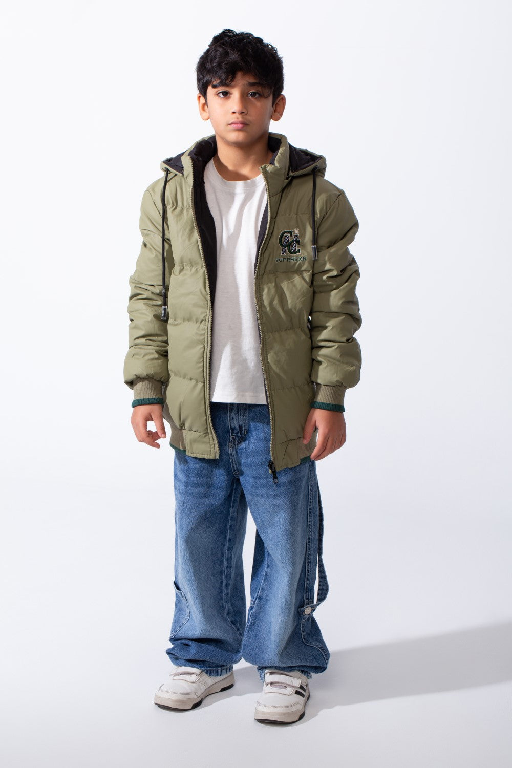 Boy’s Waterproof Double Face Full Zip Closure Comfortable Casual Contrast Stripe Ribbed Cuff Jacket