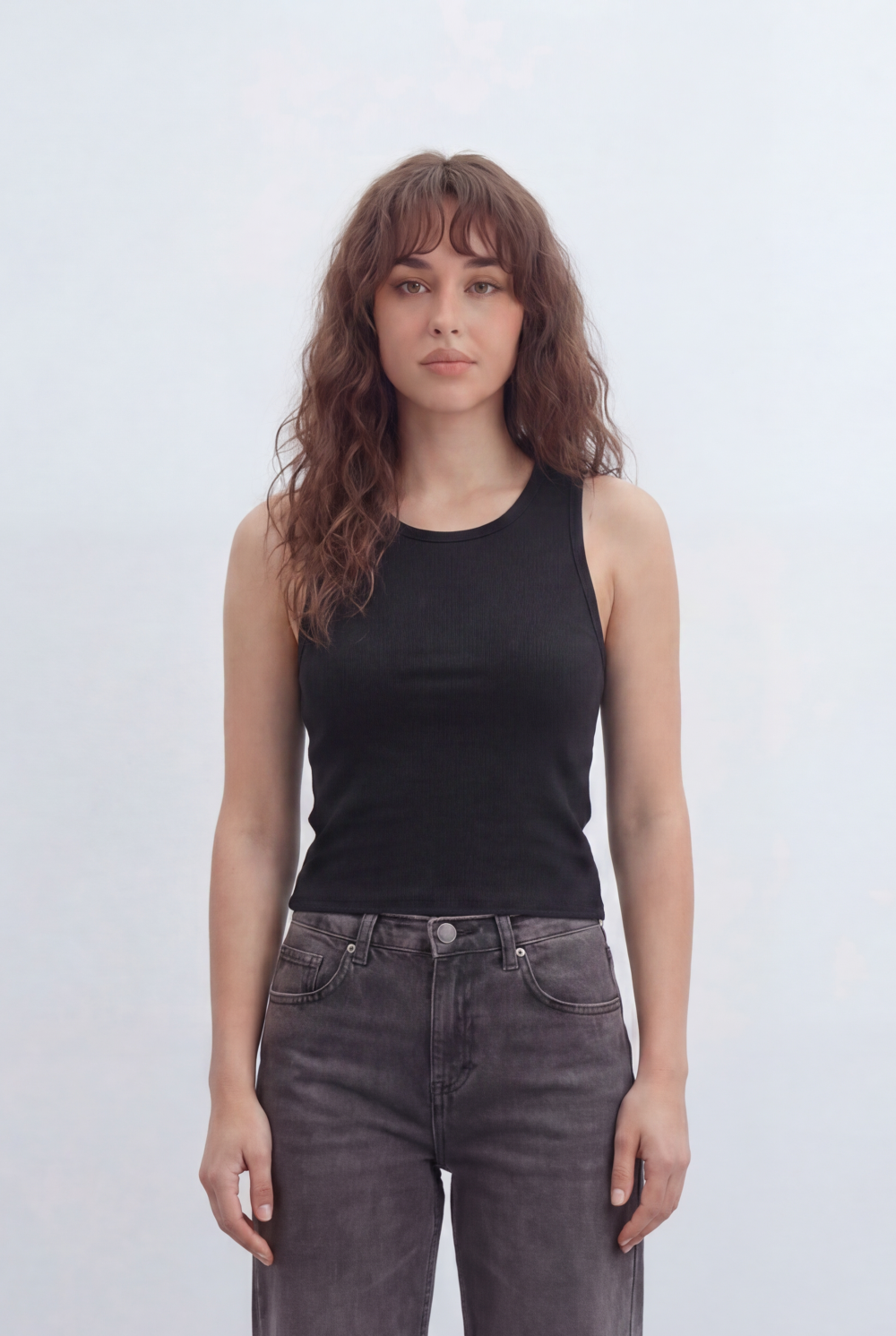 Women’s Tomato Store Everyday Rib Fitted T-Shirt Top With Fine Vertical Rib Texture Smooth Solid Surface Front Back Finish Body Hugging Shape