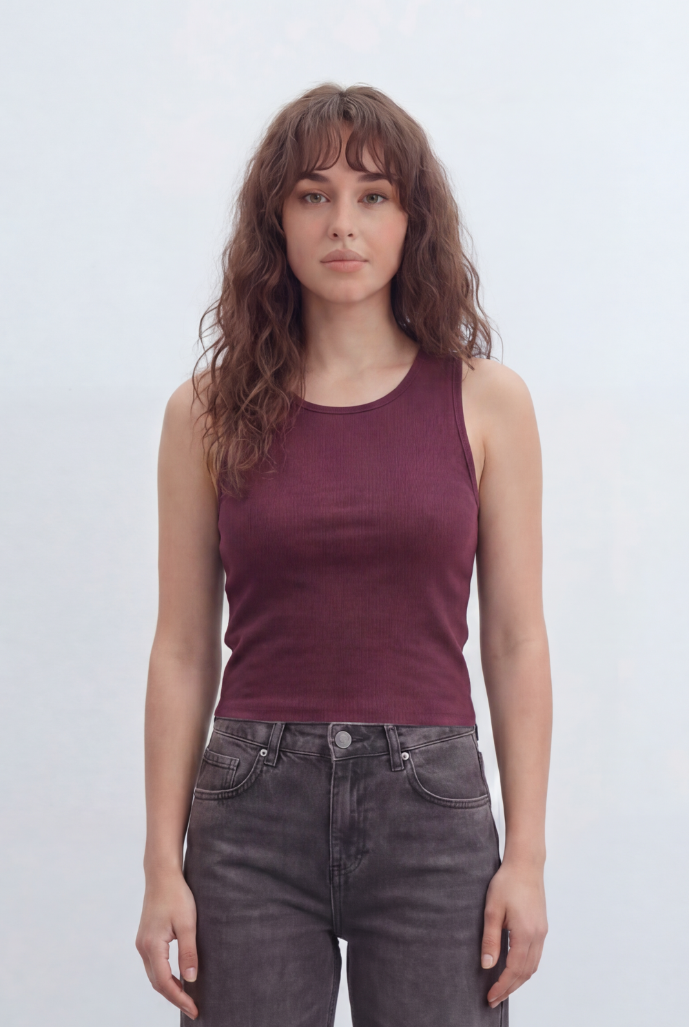 Women’s Tomato Store Everyday Rib Fitted T-Shirt Top With Fine Vertical Rib Texture Smooth Solid Surface Front Back Finish Body Hugging Shape