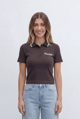 Women’s Tomato Store Ribbed Polo Design T-Shirt Contrast Collar Details