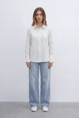 Women’s Tomato Store All Over Micro Print Button Front Design Blouse