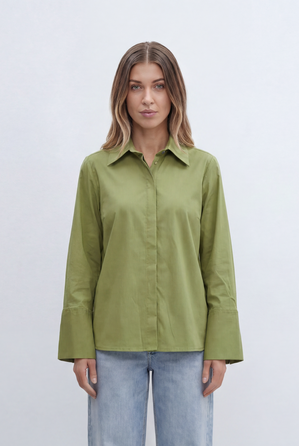 Women’s Tomato Store Blouse Clean Concealed Placket Sharp Collar Wide Cuffs