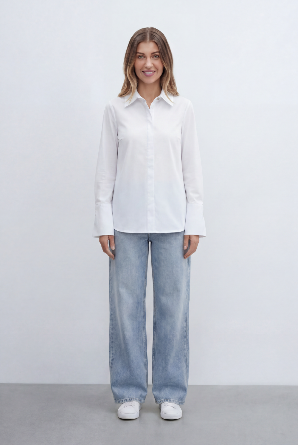 Women’s Tomato Store Blouse Clean Concealed Placket Sharp Collar Wide Cuffs