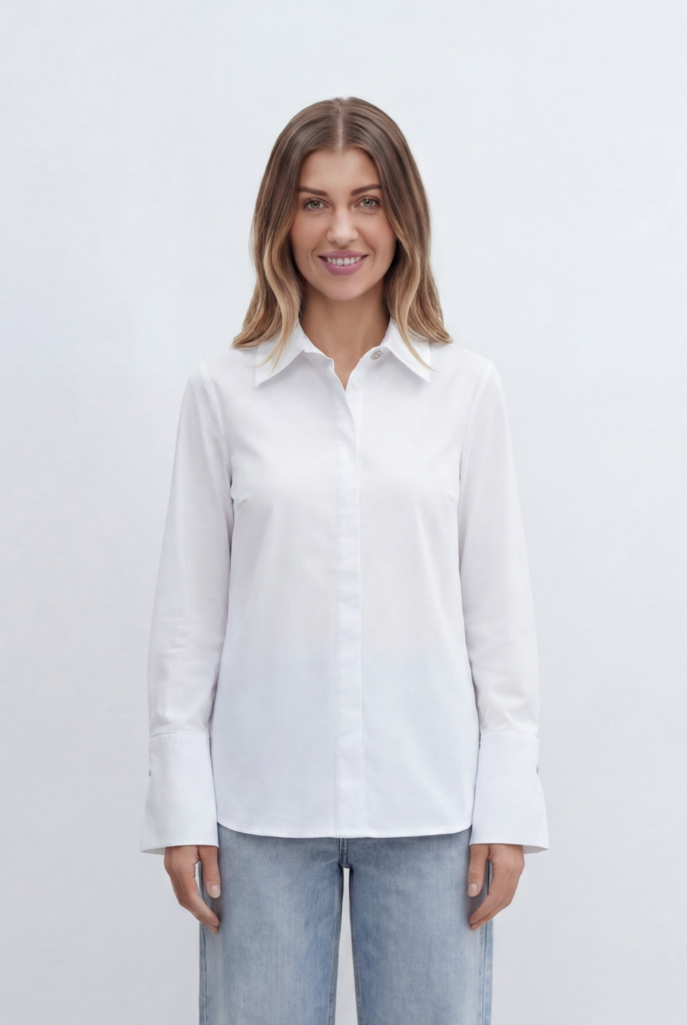 Women’s Tomato Store Blouse Clean Concealed Placket Sharp Collar Wide Cuffs