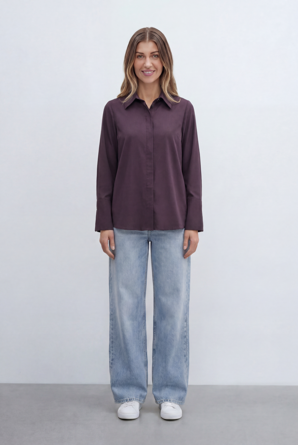 Women’s Tomato Store Blouse Clean Concealed Placket Sharp Collar Wide Cuffs