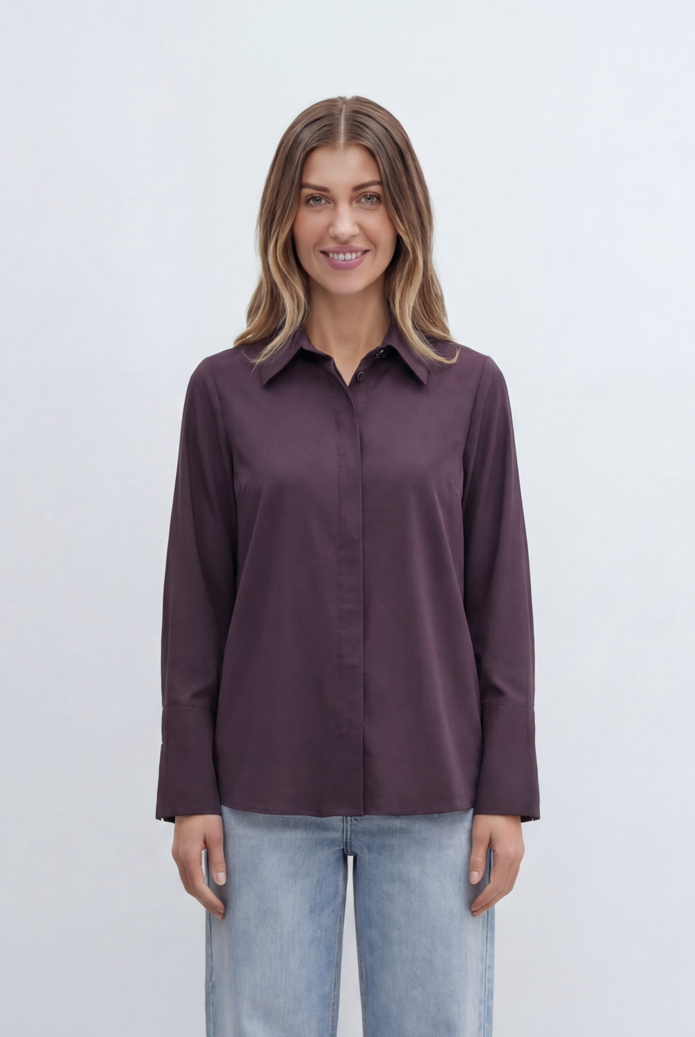 Women’s Tomato Store Blouse Clean Concealed Placket Sharp Collar Wide Cuffs
