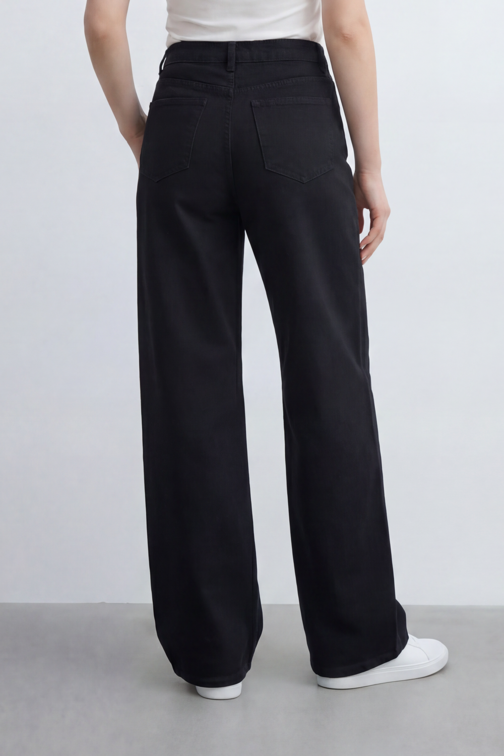 Women’s Tomato Store Plain Rinse Wide Leg Jeans Pants With Clean Solid Denim Texture Smooth Grain Surface Washed Finish