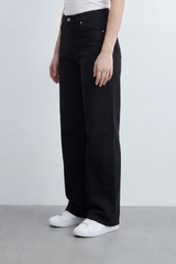 Women’s Tomato Store Plain Rinse Wide Leg Jeans Pants With Clean Solid Denim Texture Smooth Grain Surface Washed Finish