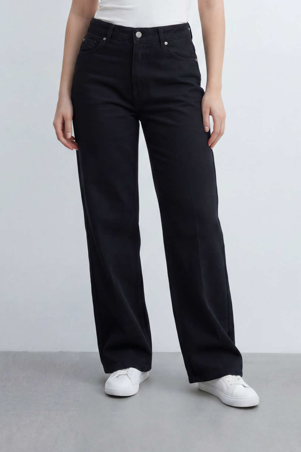 Women’s Tomato Store Plain Rinse Wide Leg Jeans Pants With Clean Solid Denim Texture Smooth Grain Surface Washed Finish