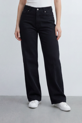 Women’s Tomato Store Plain Rinse Wide Leg Jeans Pants With Clean Solid Denim Texture Smooth Grain Surface Washed Finish