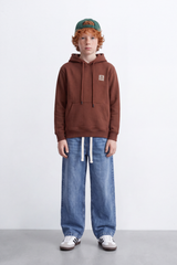 Boy's Tomato Store Melton Sweatshirt Hood Chest Badge Detail Kangaroo Pocket Slim Fit