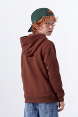 Boy's Tomato Store Melton Sweatshirt Hood Chest Badge Detail Kangaroo Pocket Slim Fit