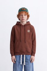 Boy's Tomato Store Melton Sweatshirt Hood Chest Badge Detail Kangaroo Pocket Slim Fit