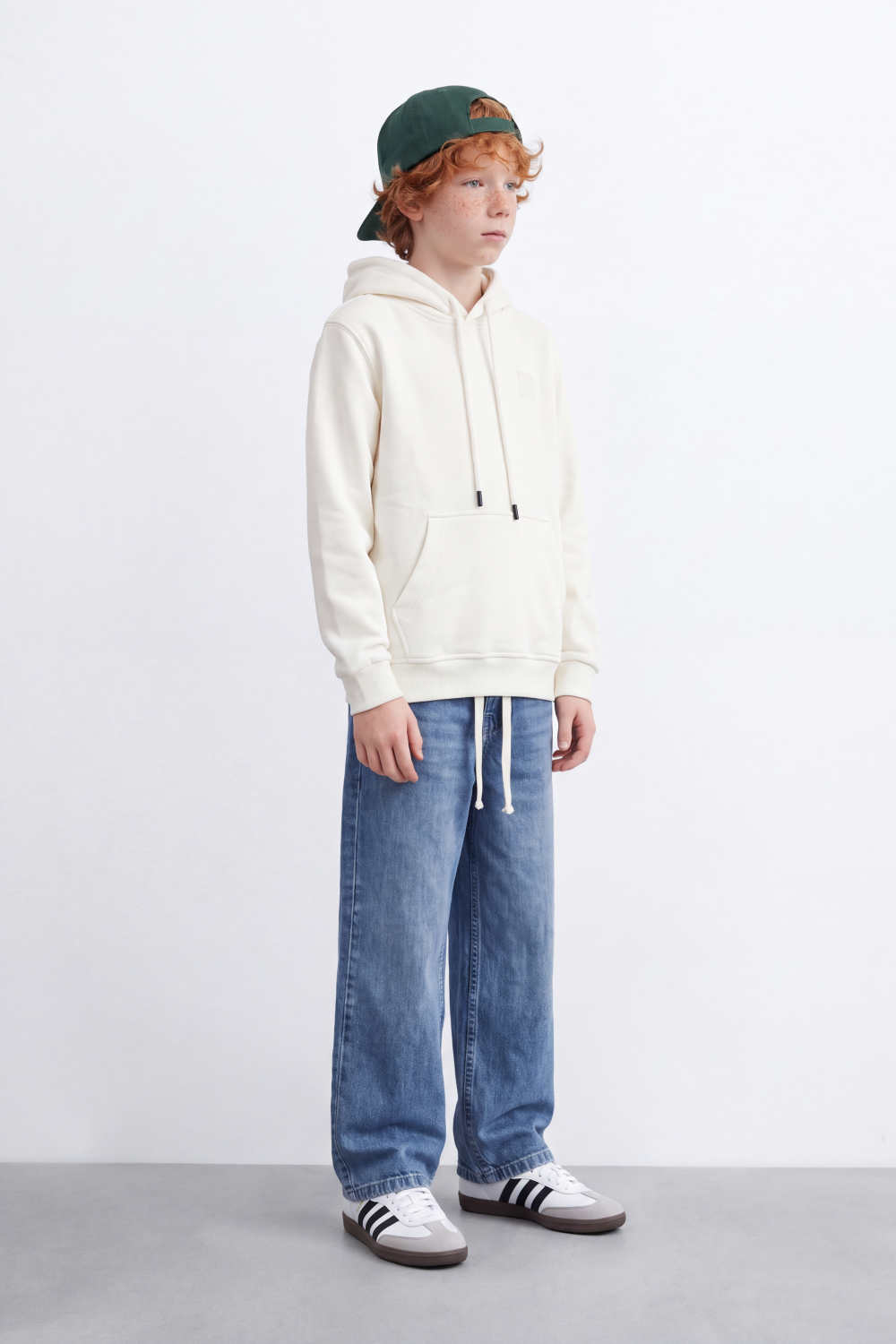 Boy's Tomato Store Melton Sweatshirt Hood Chest Badge Detail Kangaroo Pocket Slim Fit