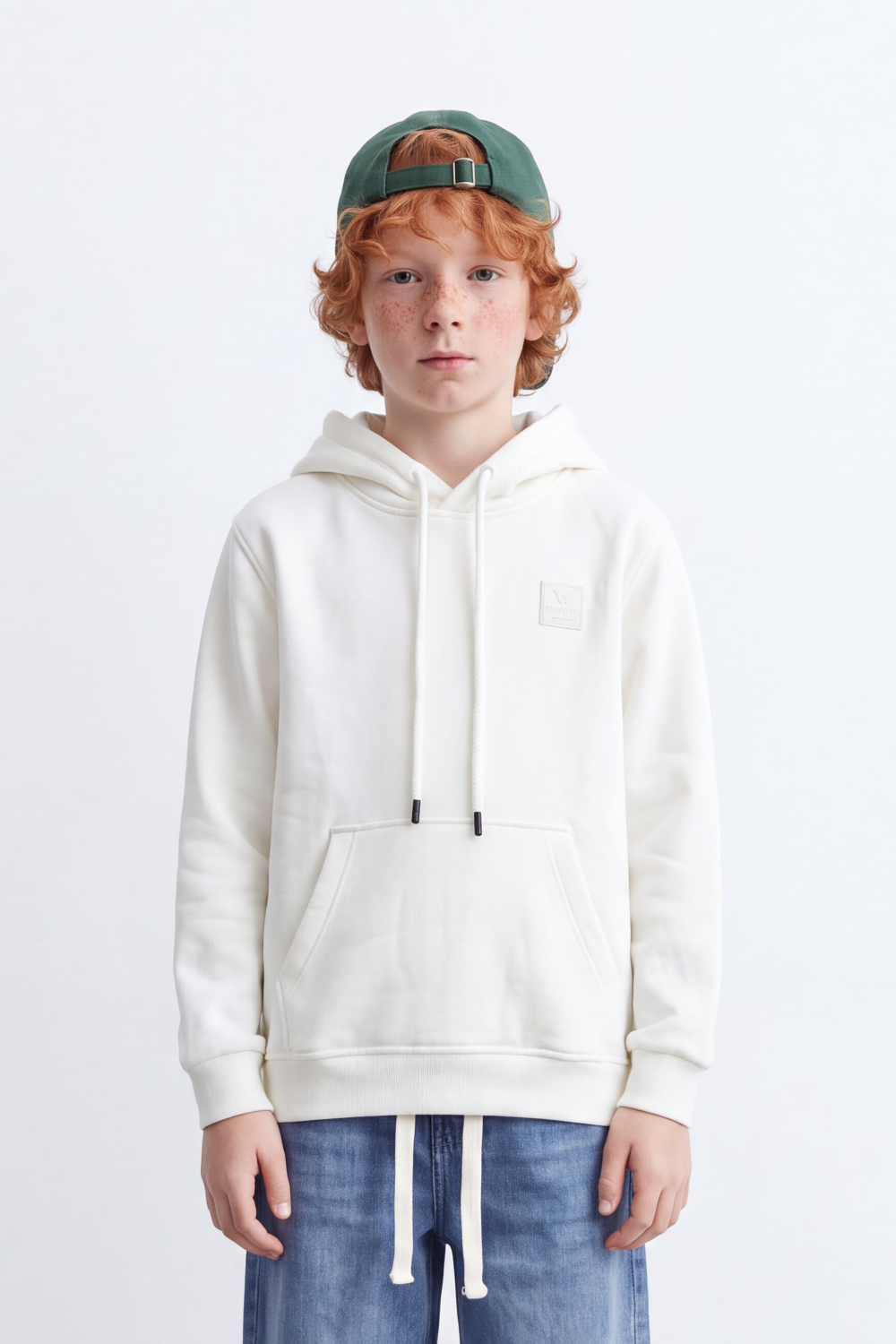 Boy's Tomato Store Melton Sweatshirt Hood Chest Badge Detail Kangaroo Pocket Slim Fit