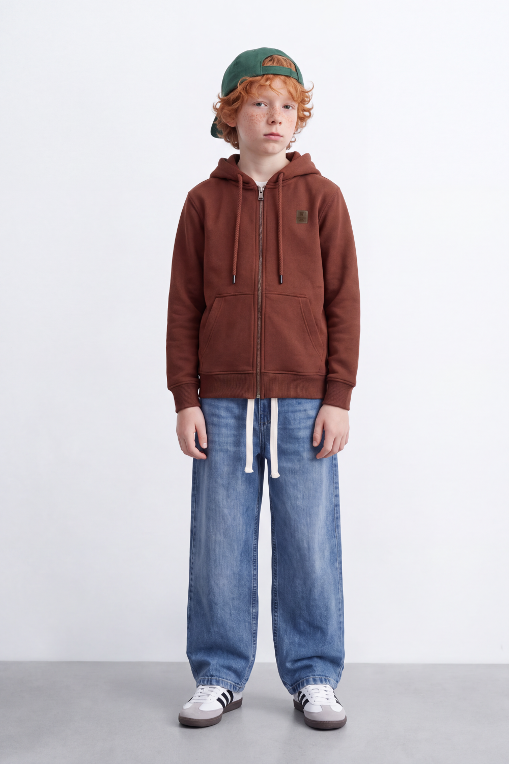 Boy's Tomato Store Zip Sweatshirt Hood Full-Zip Front Chest Badge Detail Side Pockets Slim Fit Melton