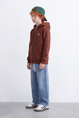 Boy's Tomato Store Zip Sweatshirt Hood Full-Zip Front Chest Badge Detail Side Pockets Slim Fit Melton